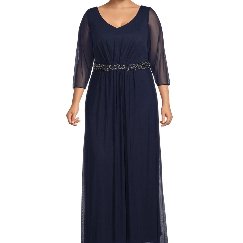 Alyce Paris ELEGANT FORMAL Chiffon Beaded Belt Pleated Mother Of the Bride - Picture 3 of 17